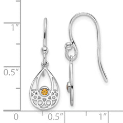 White Ice Sterling Silver Rhodium-plated Citrine Shepherd Hook Earrings