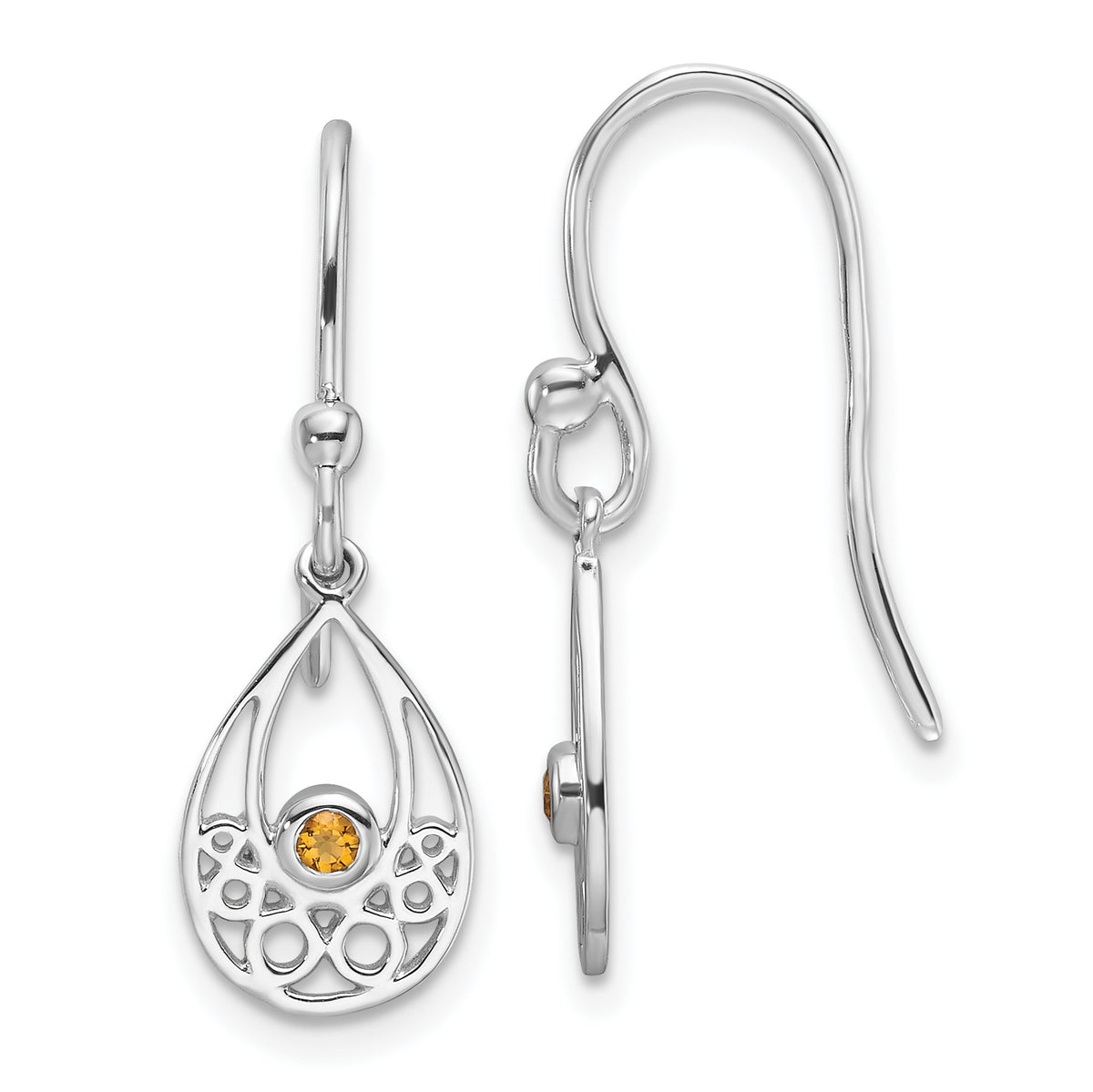 White Ice Sterling Silver Rhodium-plated Citrine Shepherd Hook Earrings