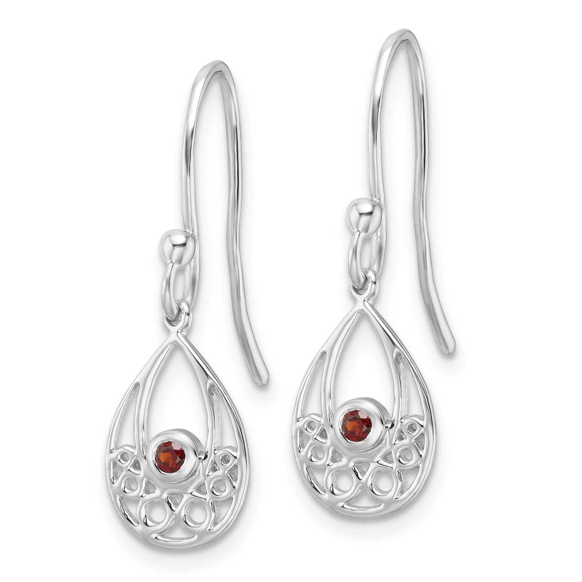 White Ice Sterling Silver Rhodium-plated Garnet Shepherd Hook Earrings Secondary image