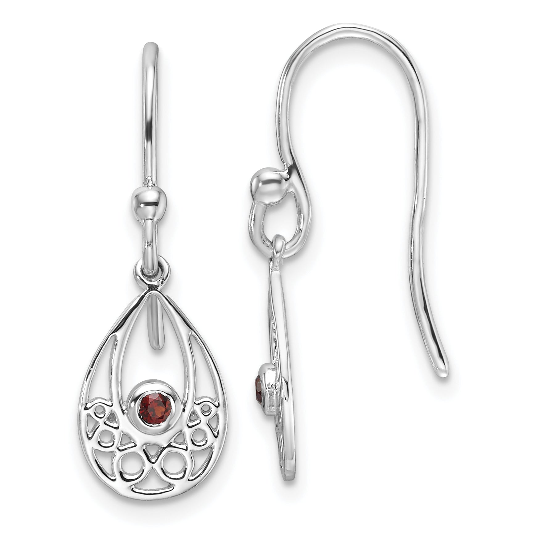 White Ice Sterling Silver Rhodium-plated Garnet Shepherd Hook Earrings Main image