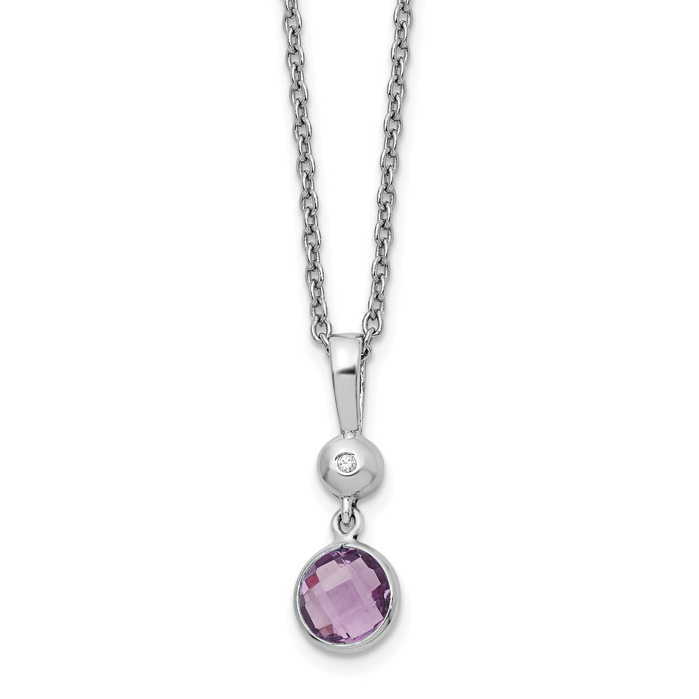 White Ice Sterling Silver Rhodium-Rhodium-Plated 18 inch Diamond and Amethyst Necklace with 2 inch Extender Main image