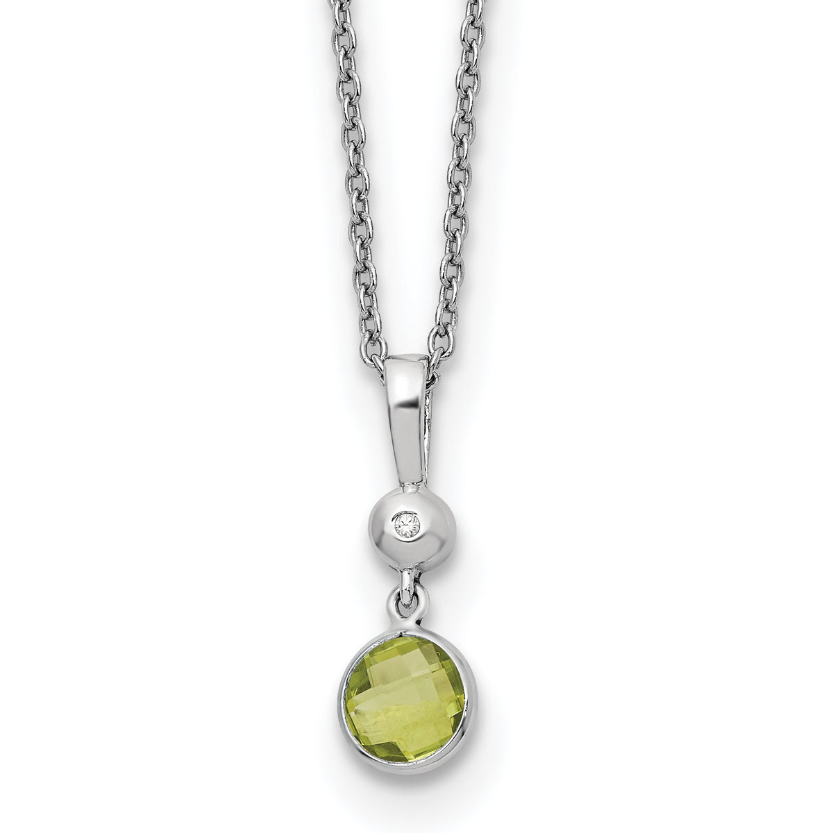 White Ice Sterling Silver Rhodium-Rhodium-Plated 18 inch Diamond and Peridot Necklace with 2 inch Extender