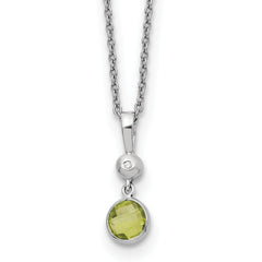 White Ice Sterling Silver Rhodium-Rhodium-Plated 18 inch Diamond and Peridot Necklace with 2 inch Extender