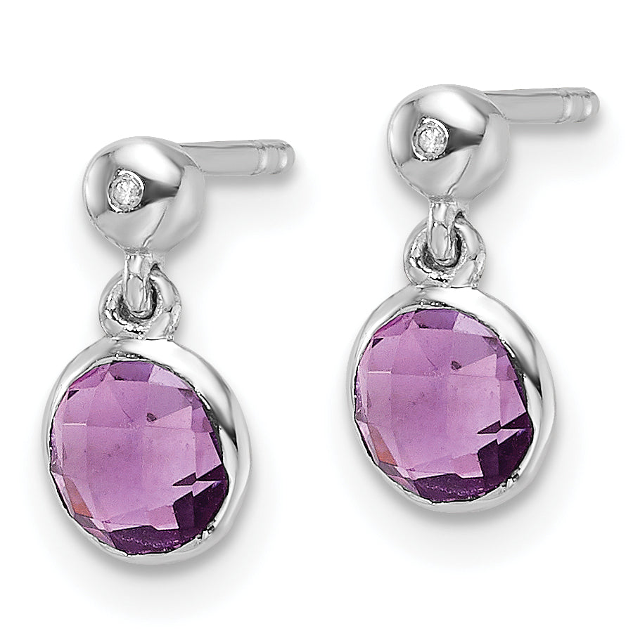 White Ice Sterling Silver Rhodium-plated Diamond and Amethyst Post Dangle Earrings