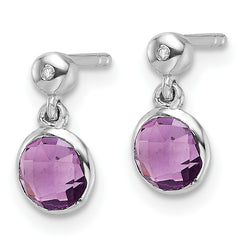 White Ice Sterling Silver Rhodium-plated Diamond and Amethyst Post Dangle Earrings
