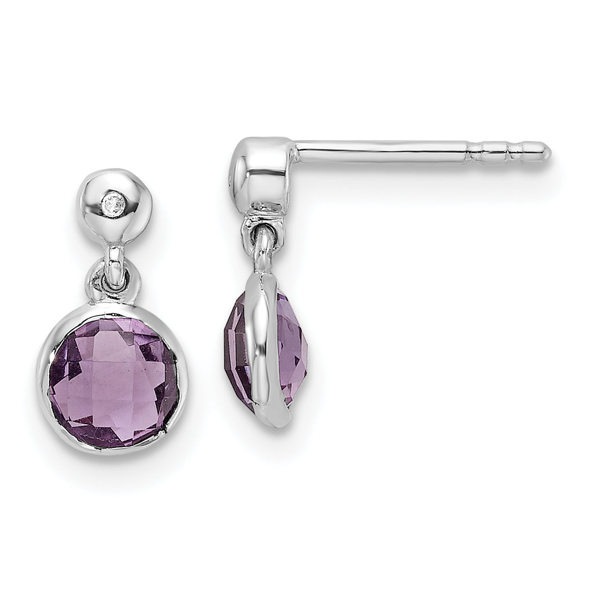 White Ice Sterling Silver Rhodium-plated Diamond and Amethyst Post Dangle Earrings