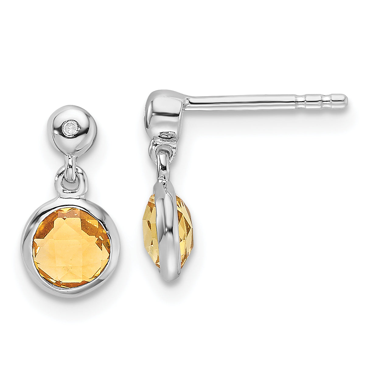 White Ice Sterling Silver Rhodium-plated Diamond and Citrine Post Dangle Earrings Main image