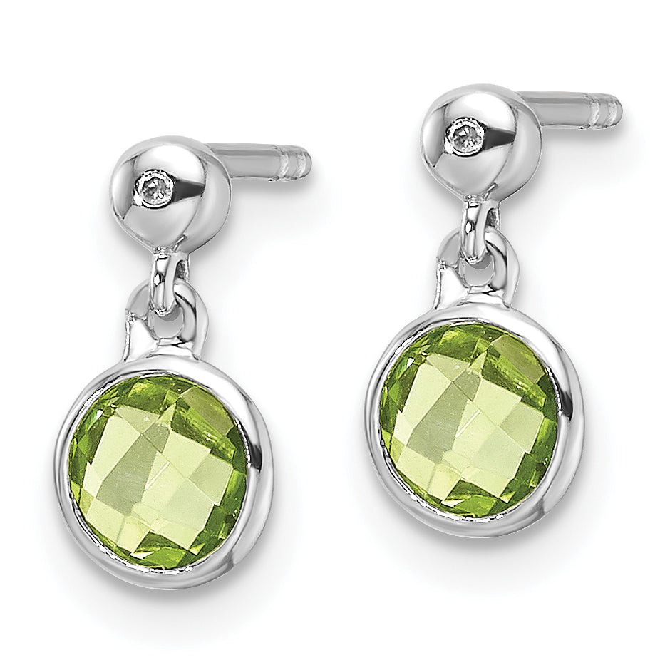 White Ice Sterling Silver Rhodium-plated Diamond and Peridot Post Dangle Earrings