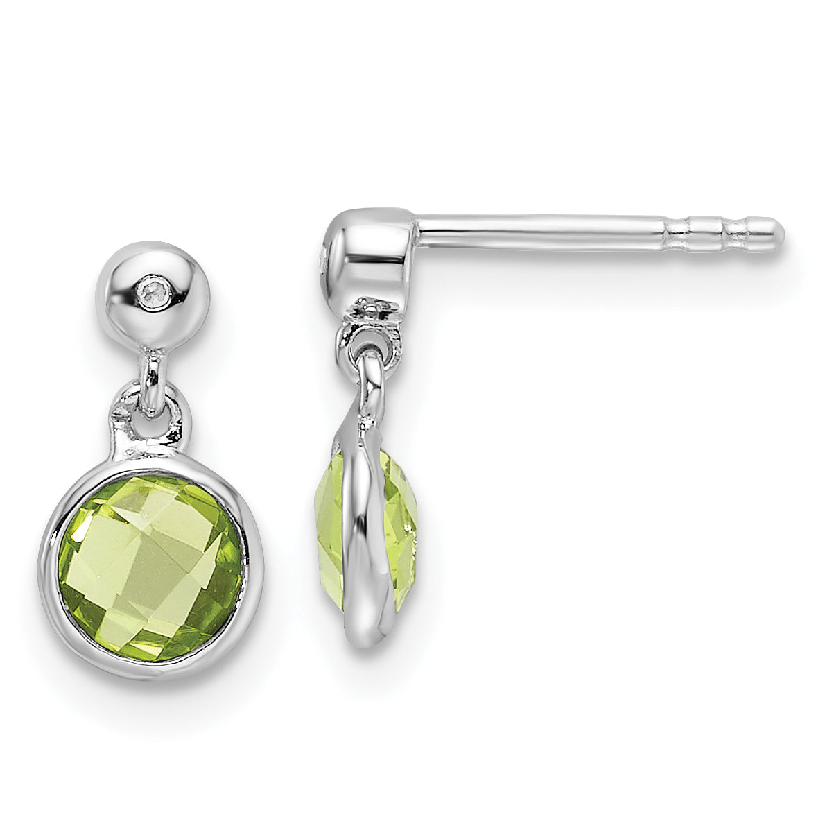 White Ice Sterling Silver Rhodium-plated Diamond and Peridot Post Dangle Earrings