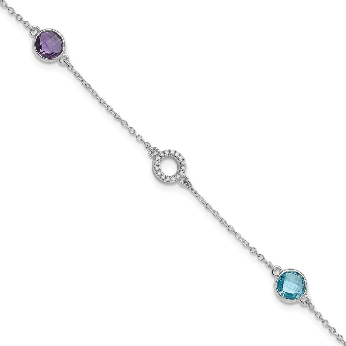 Diamond Blue Topaz Amethyst Bracelet in Sterling Silver (0.06 ct. tw.), 0.2 Inch - Sophia Jewelers Main image