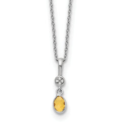 White Ice Sterling Silver Rhodium-Rhodium-Plated 18 inch Diamond and Citrine Necklace with 2 inch Extender