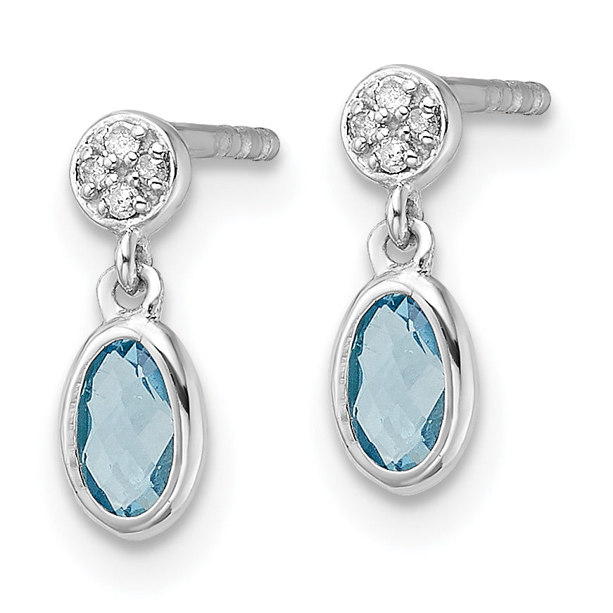 White Ice Sterling Silver Rhodium-plated Diamond and Blue Topaz Post Dangle Earrings
