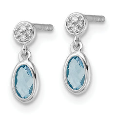White Ice Sterling Silver Rhodium-plated Diamond and Blue Topaz Post Dangle Earrings