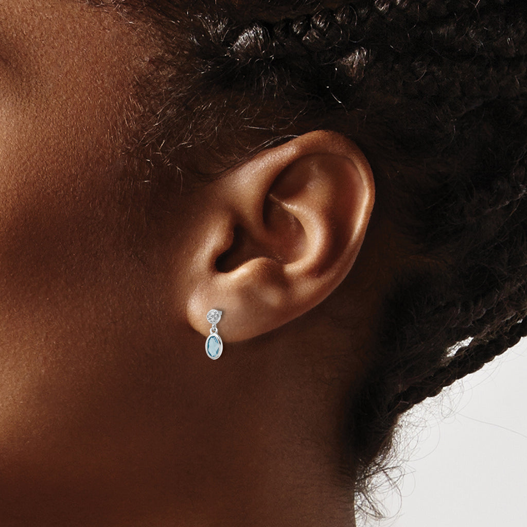 White Ice Sterling Silver Rhodium-plated Diamond and Blue Topaz Post Dangle Earrings