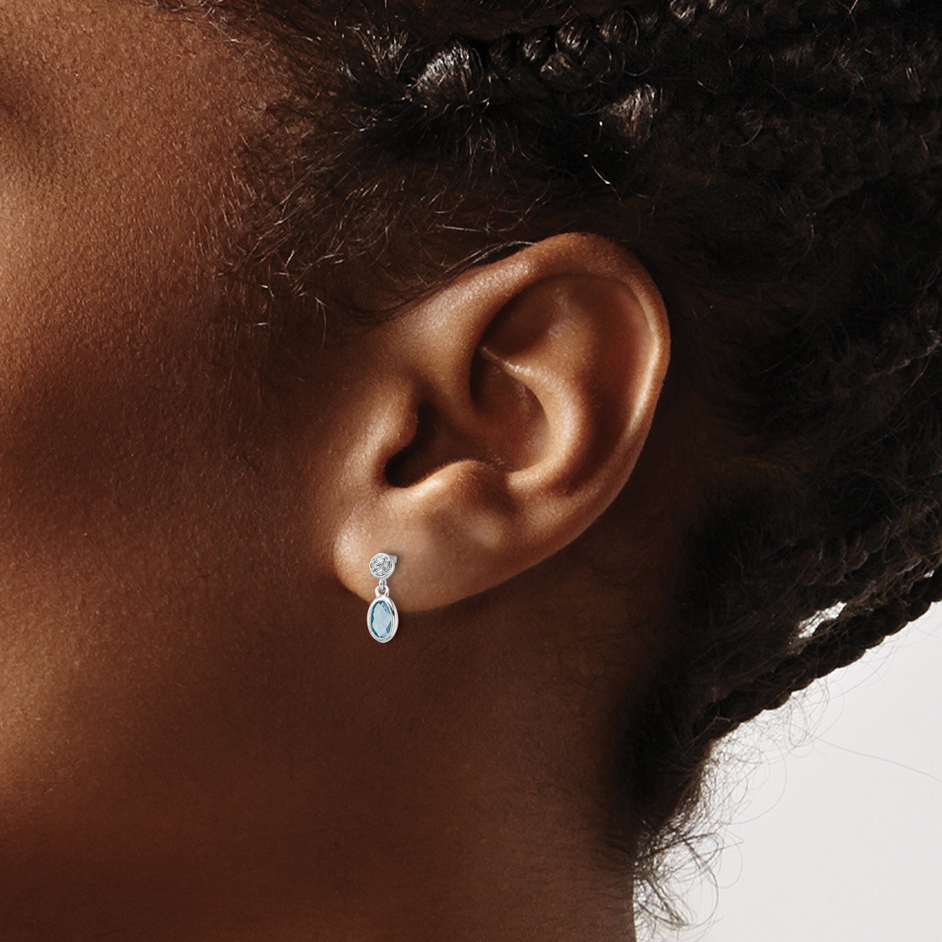 White Ice Sterling Silver Rhodium-plated Diamond and Blue Topaz Post Dangle Earrings
