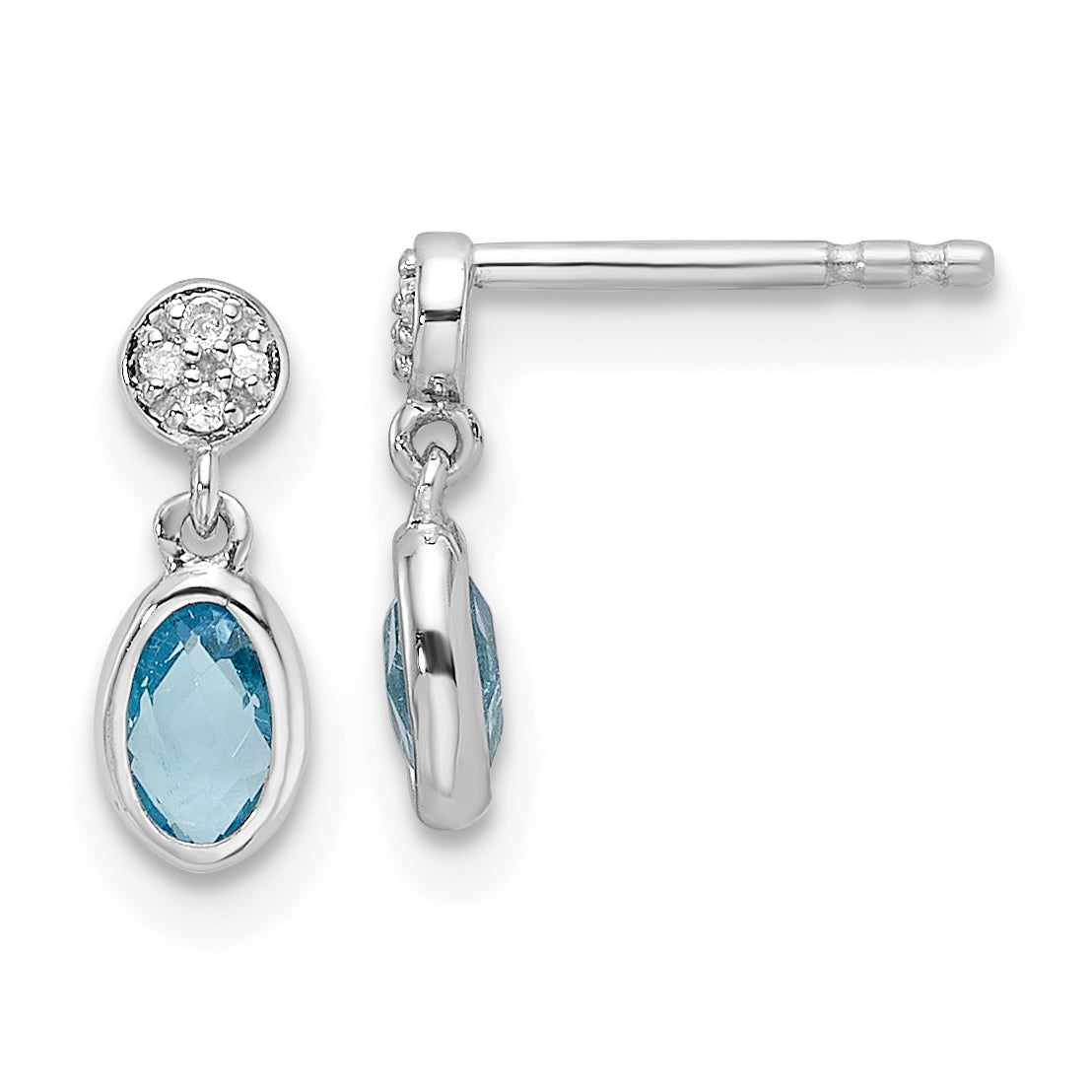 White Ice Sterling Silver Rhodium-plated Diamond and Blue Topaz Post Dangle Earrings