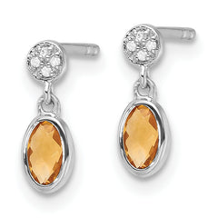 White Ice Sterling Silver Rhodium-plated Diamond and Citrine Post Dangle Earrings