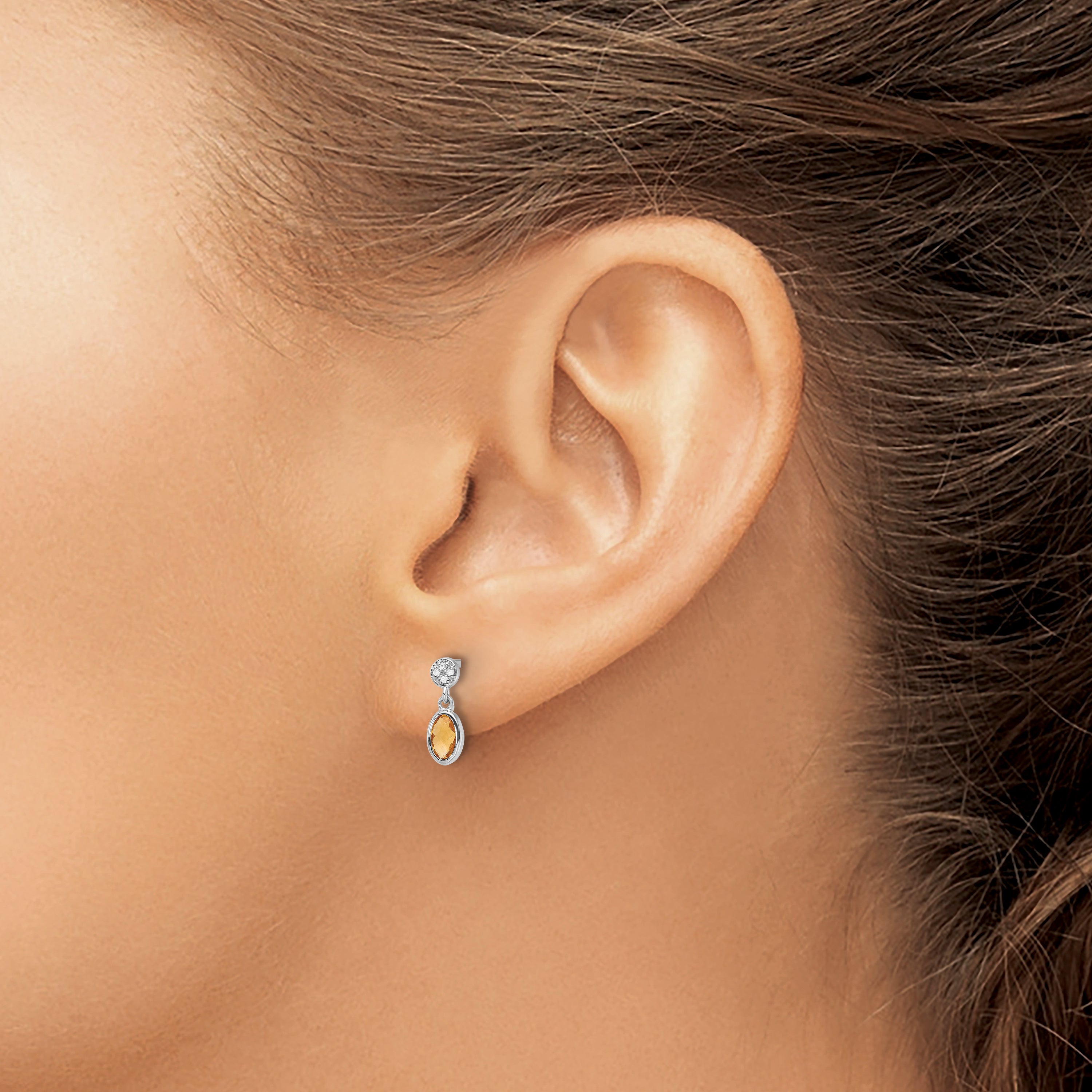 White Ice Sterling Silver Rhodium-plated Diamond and Citrine Post Dangle Earrings