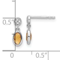 White Ice Sterling Silver Rhodium-plated Diamond and Citrine Post Dangle Earrings