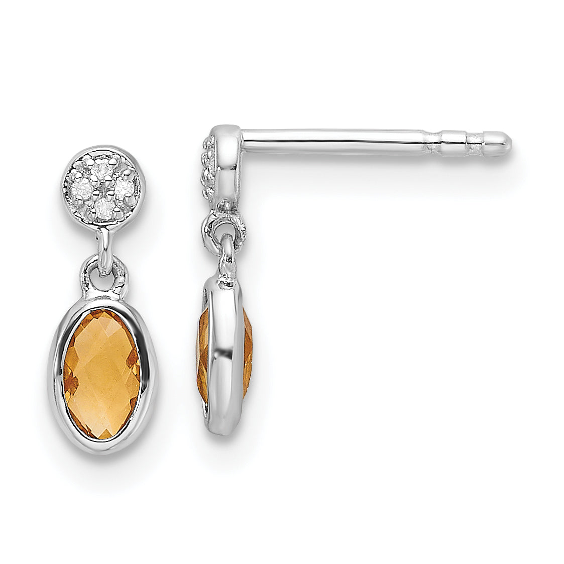 White Ice Sterling Silver Rhodium-plated Diamond and Citrine Post Dangle Earrings