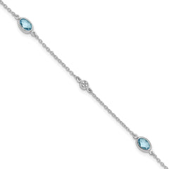 White Ice Sterling Silver Rhodium-Rhodium-Plated 7.5 inch Diamond and Blue Topaz Bracelet with 1.25  inch Extender
