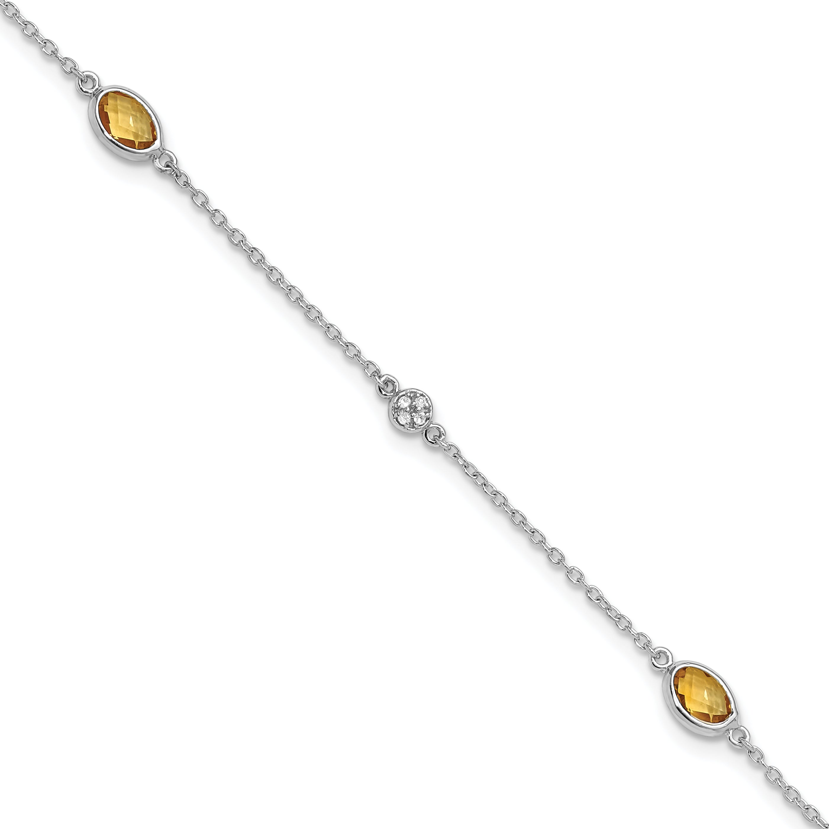 White Ice Sterling Silver Rhodium-Rhodium-Plated 7.5 inch Diamond and Citrine Bracelet with 1.25  inch Extender