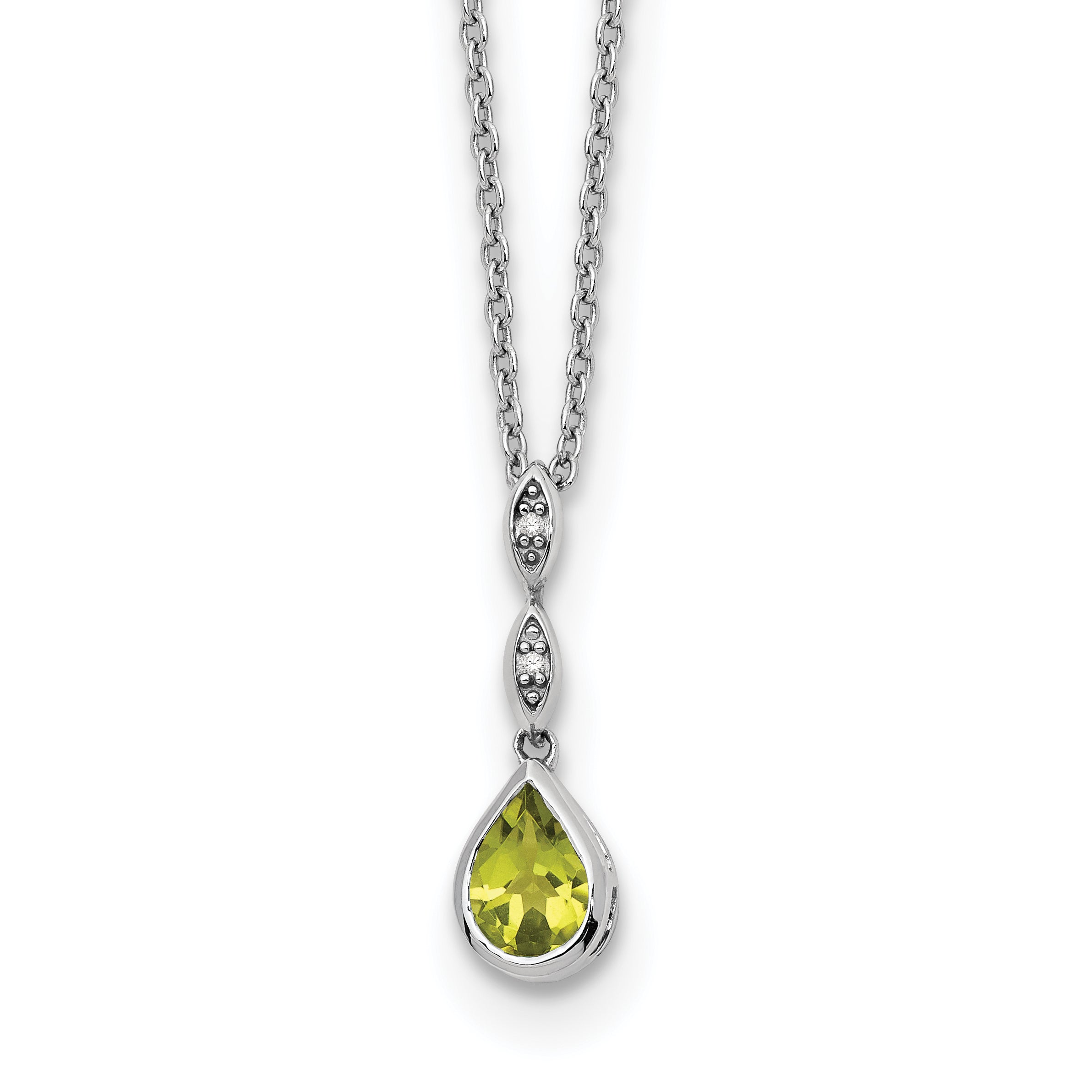 White Ice Sterling Silver Rhodium-Rhodium-Plated Diamond and Peridot Teardrop 18 inch Neckalce with 2 inch Extender Main image