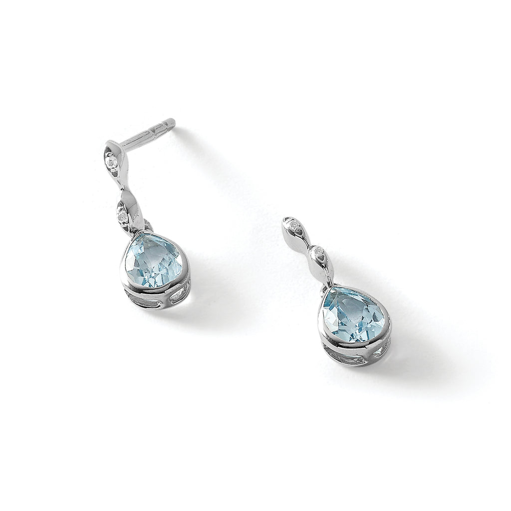 Blue Topaz & Diamond Stud Dangle Earrings in Sterling Silver (0.01 ct. tw.) - Sophia Jewelers