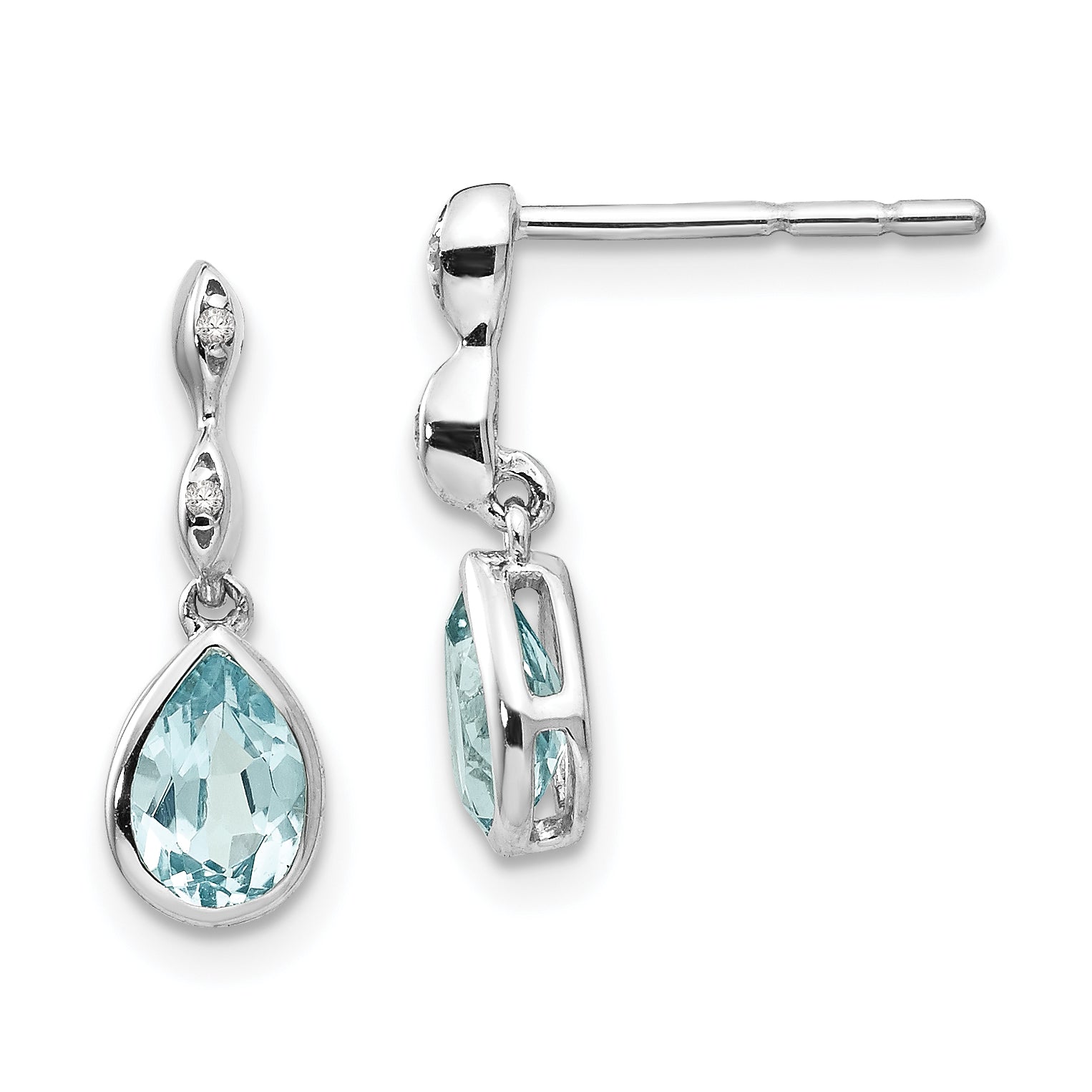 White Ice Sterling Silver Rhodium-plated Blue Topaz and Diamond Post Dangle Teardrop Earrings Main image