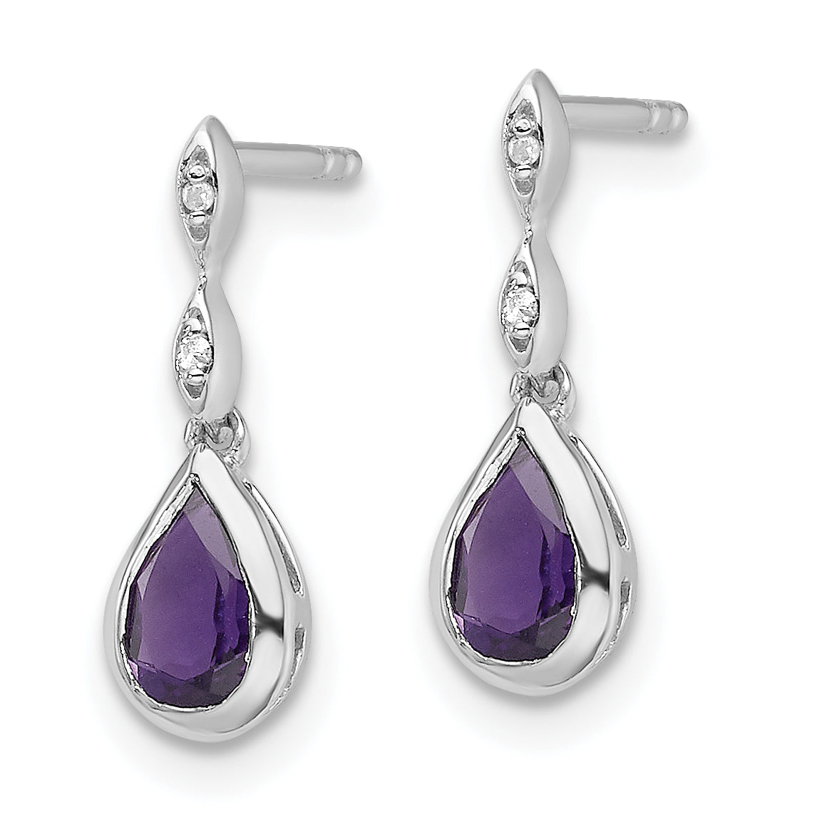 White Ice Sterling Silver Rhodium-plated Diamond with Teardrop Amethyst Post Dangle Earrings Secondary image