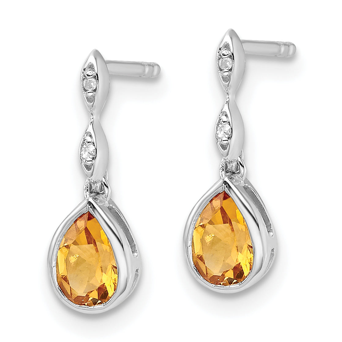 White Ice Sterling Silver Rhodium-plated Diamond and Citrine Teardrop Post Dangle Earrings