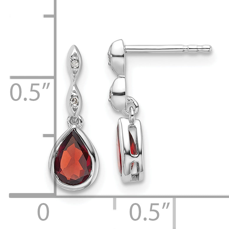 White Ice Sterling Silver Rhodium-plated Diamond and Garnet Teardrop Post Dangle Earrings