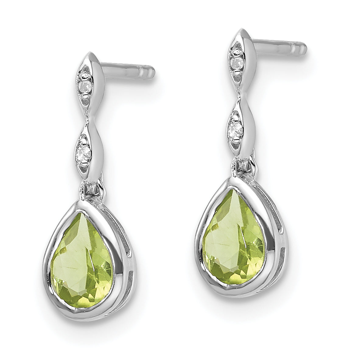 White Ice Sterling Silver Rhodium-plated Diamond and Peridot Teardrop Post Dangle Earrings Secondary image