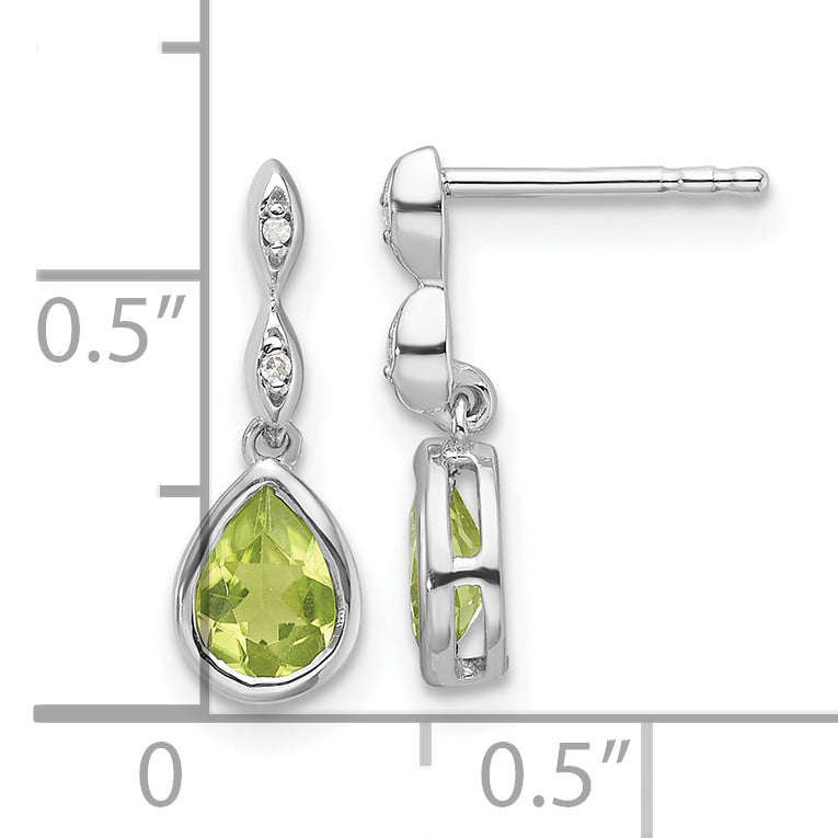 White Ice Sterling Silver Rhodium-plated Diamond and Peridot Teardrop Post Dangle Earrings