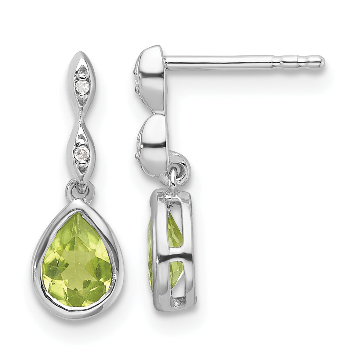 White Ice Sterling Silver Rhodium-plated Diamond and Peridot Teardrop Post Dangle Earrings Main image