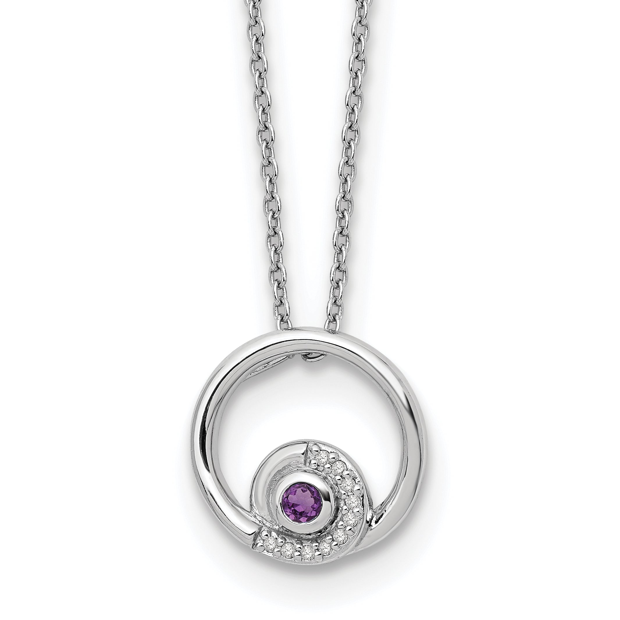 White Ice Sterling Silver Rhodium-Rhodium-Plated 18 inch Diamond and Amethyst Necklace with a 2 inch Extender