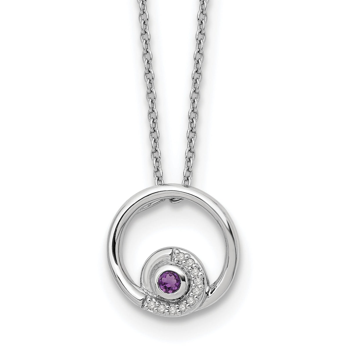Diamond & Amethyst Necklace in Sterling Silver with a (0.05 ct. tw.), 18 Inch - Sophia Jewelers Main image