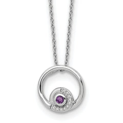 White Ice Sterling Silver Rhodium-Rhodium-Plated 18 inch Diamond and Amethyst Necklace with a 2 inch Extender
