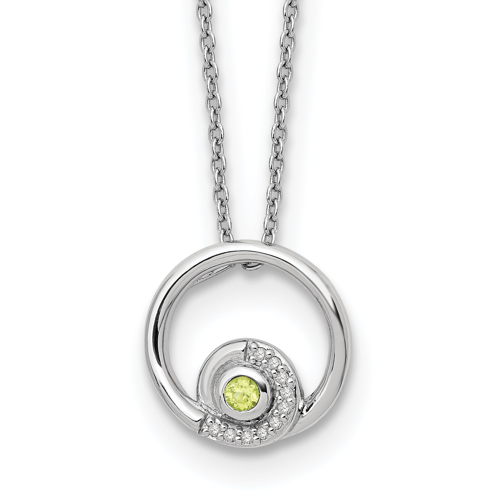 White Ice Sterling Silver Rhodium-Rhodium-Plated 18 inch Diamond and Peridot Necklace plus 2 inch Extender Main image