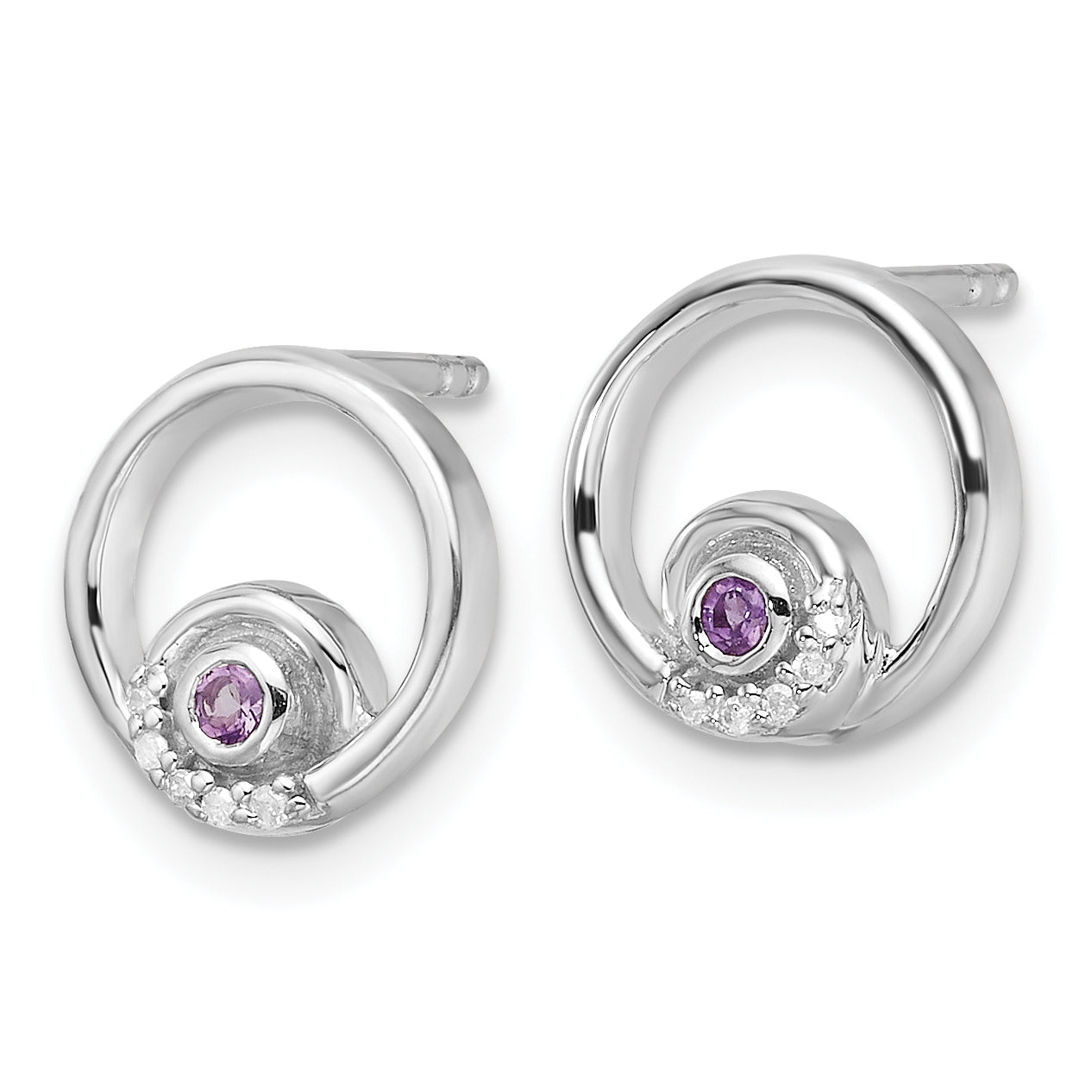 White Ice Sterling Silver Rhodium-plated Diamond and Amethyst Post Earrings Secondary image