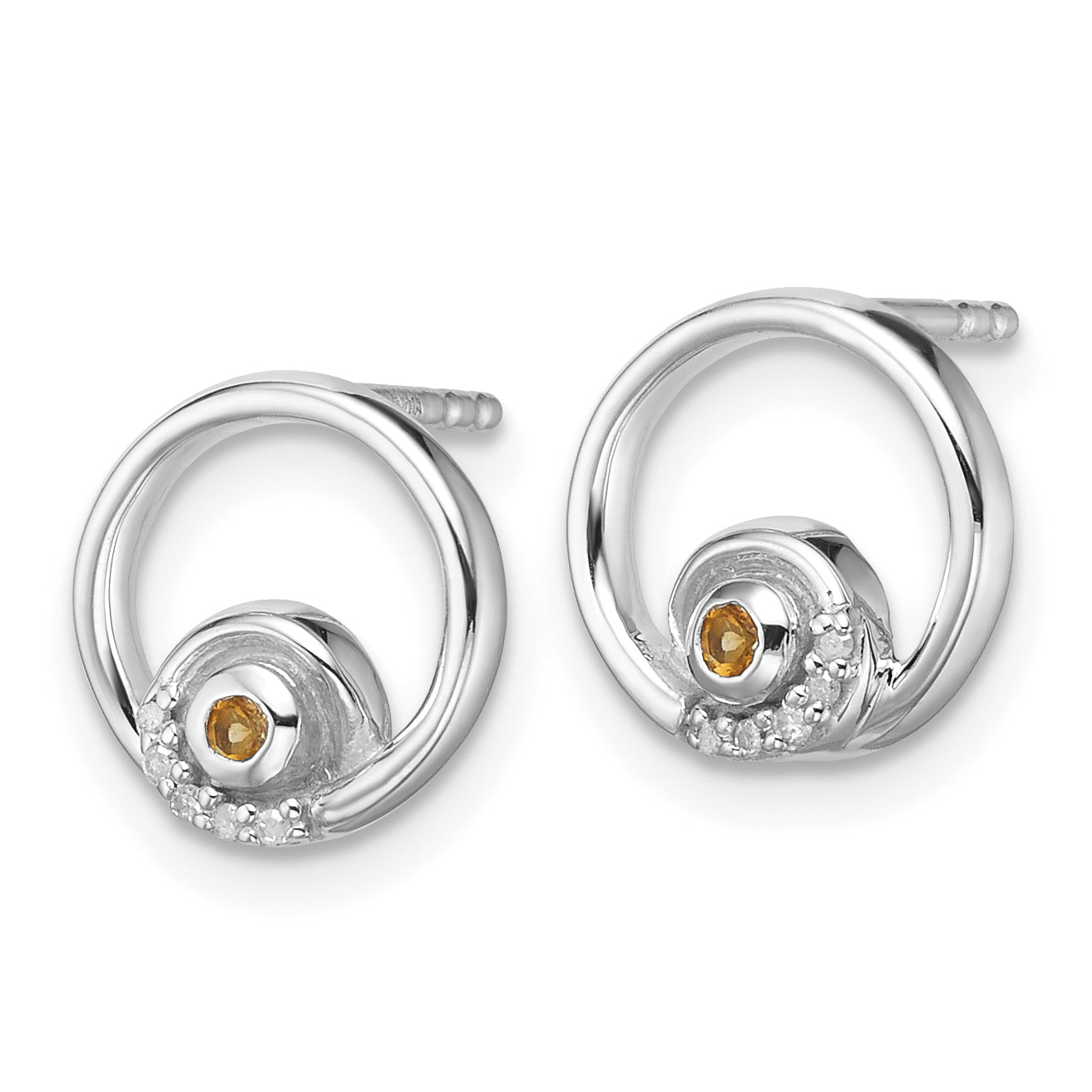 Sterling Silver RH Plated White Ice .03ct. Dia. and Citrine Post Earrings Secondary image