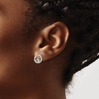 Sterling Silver RH Plated White Ice .03ct. Dia. and Garnet Post Earrings