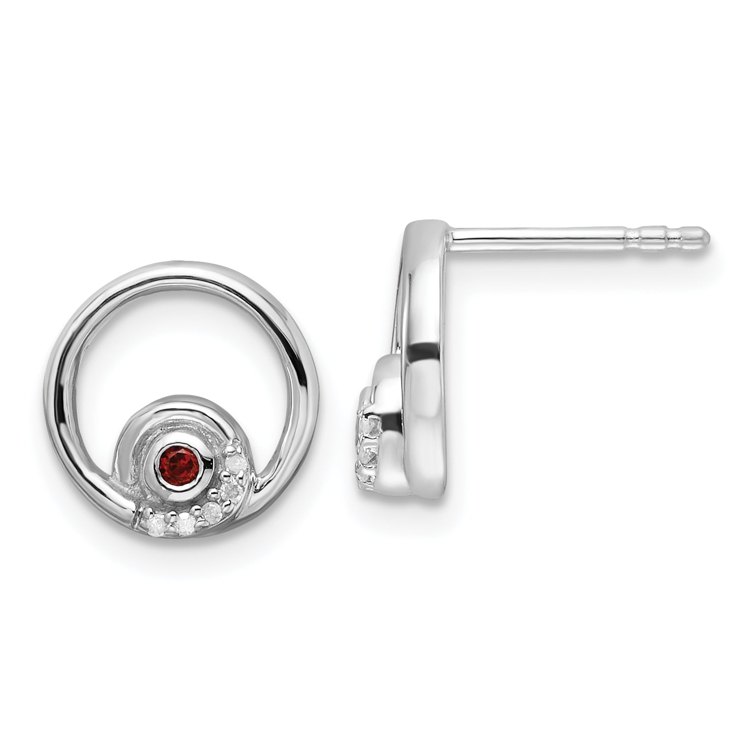 Sterling Silver RH Plated White Ice .03ct. Dia. and Garnet Post Earrings Main image