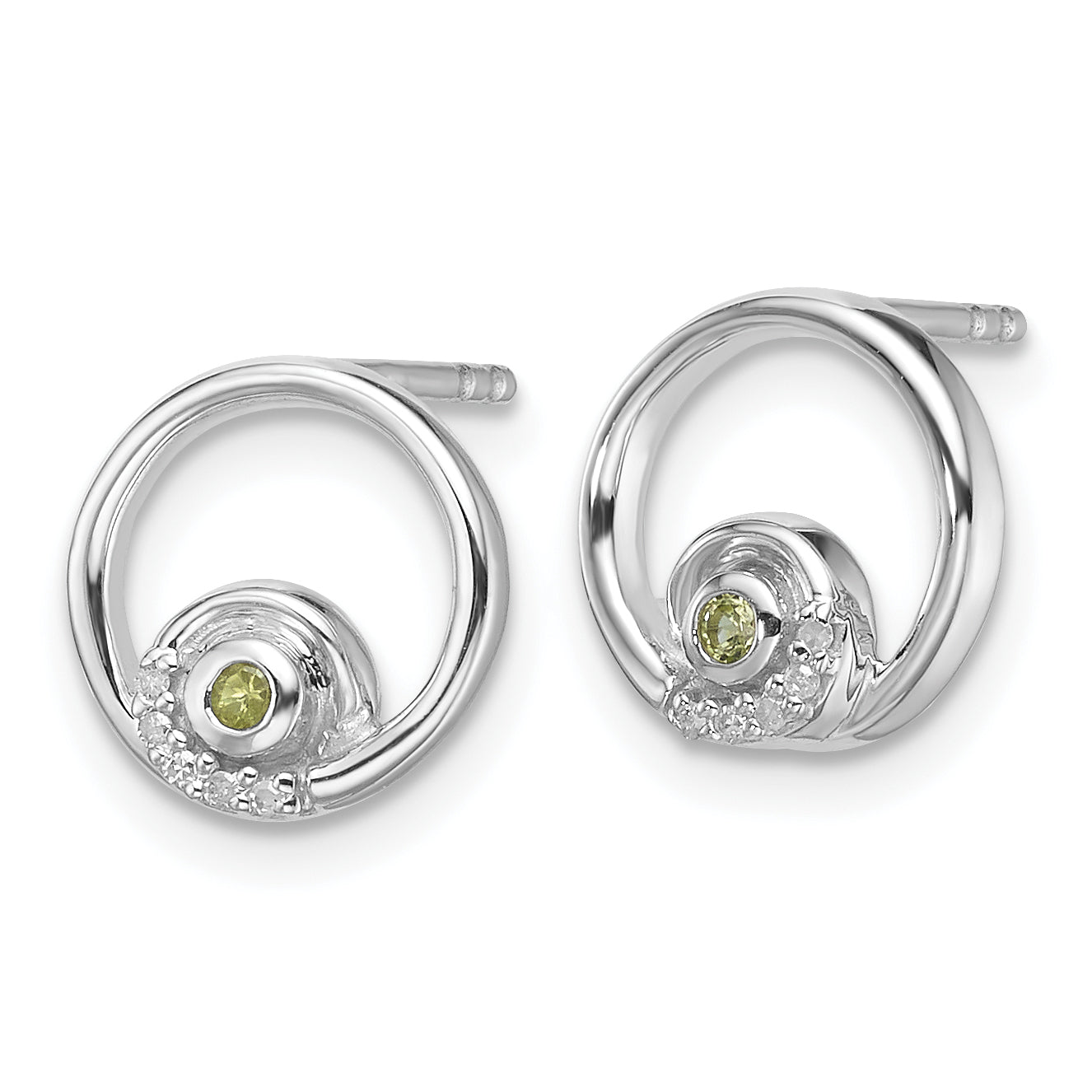 Sterling Silver RH Plated White Ice .03ct. Dia. and Peridot Post Earrings Secondary image