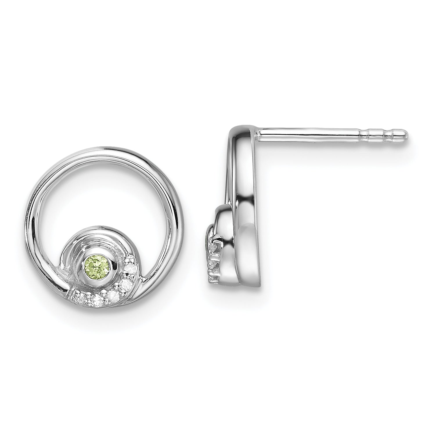 Sterling Silver RH Plated White Ice .03ct. Dia. and Peridot Post Earrings