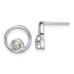 Sterling Silver RH Plated White Ice .03ct. Dia. and Peridot Post Earrings