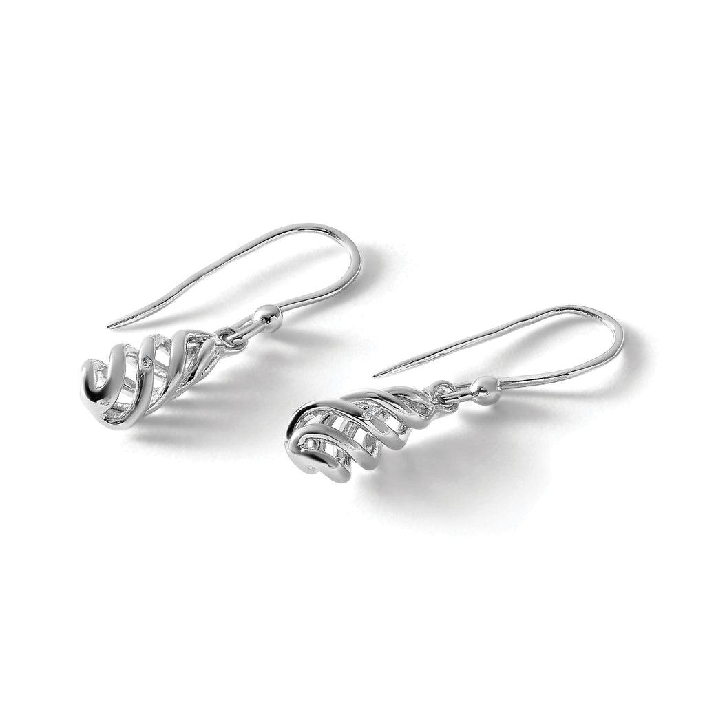 Diamond Spiral Dangle Earrings in Sterling Silver, 1mm (0.01 ct. tw.) - Sophia Jewelers