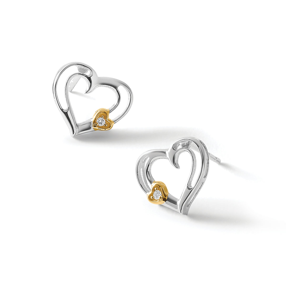 Diamond Heart Stud Earrings in Sterling Silver, 1.3mm (0.02 ct. tw.) - Sophia Jewelers