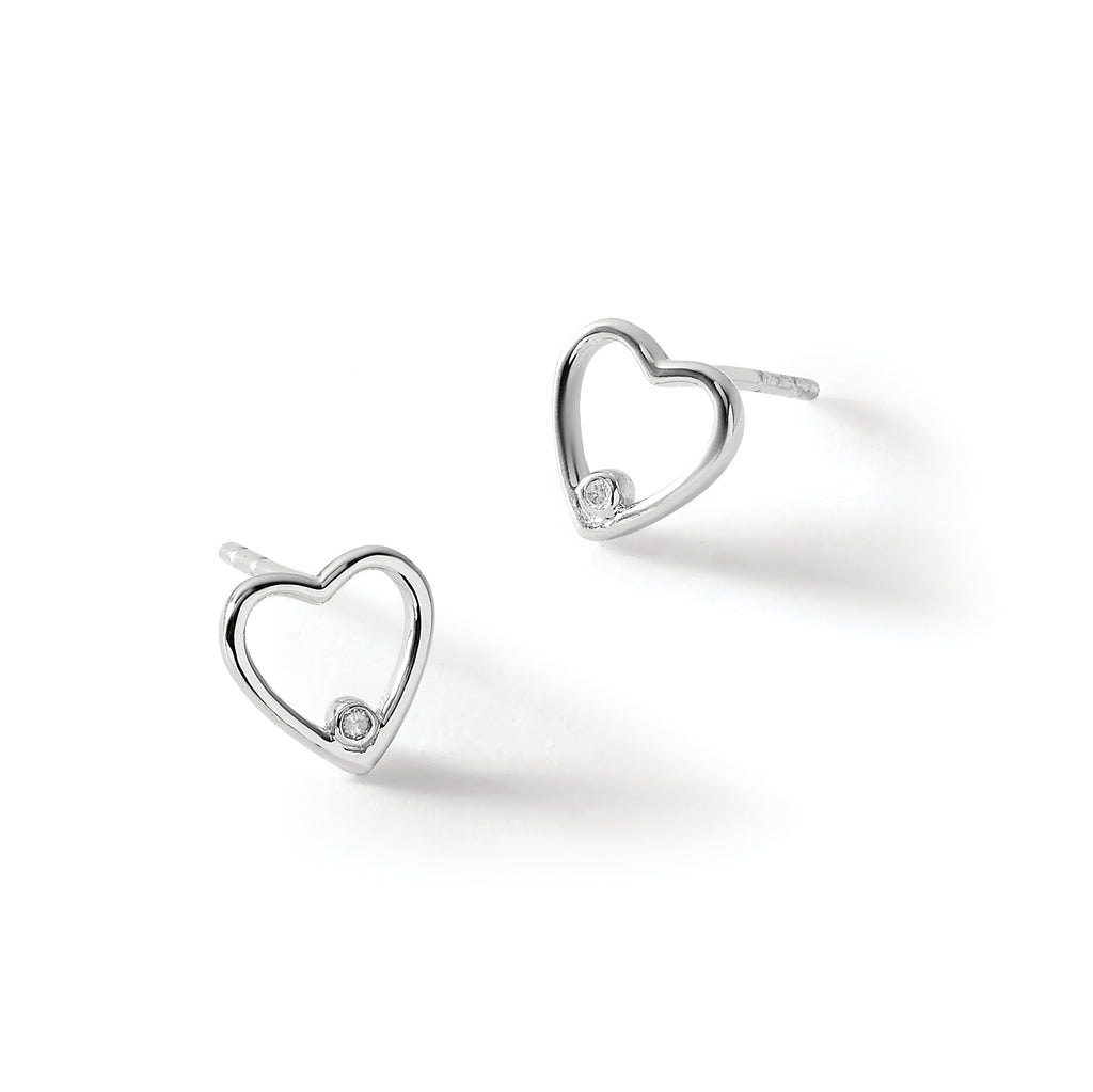 Diamond Heart Stud Earrings in Sterling Silver, 7x8mm (0.01 ct. tw.) - Sophia Jewelers