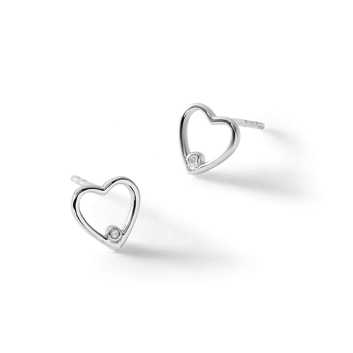 Diamond Heart Stud Earrings in Sterling Silver, 7x8mm (0.01 ct. tw.) - Sophia Jewelers